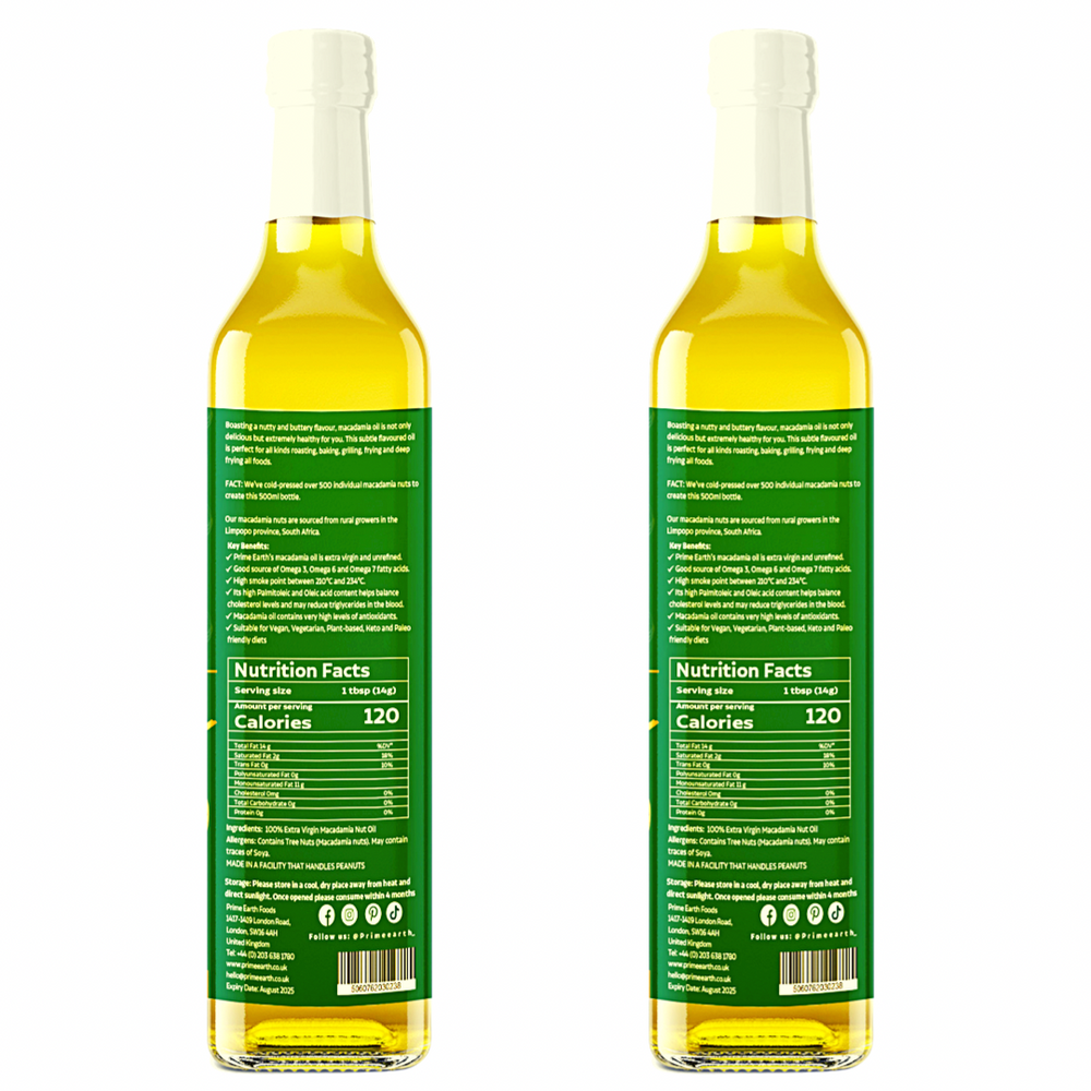 Cold Pressed Extra Virgin Macadamia Nut Oil 500ml (x2 pack)