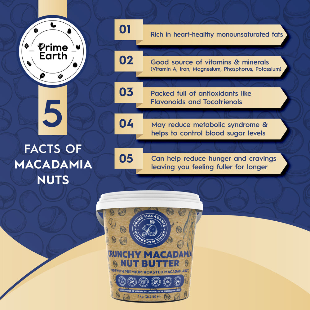 Crunchy Macadamia Nut Butter 1kg - Prime Earth Foods 