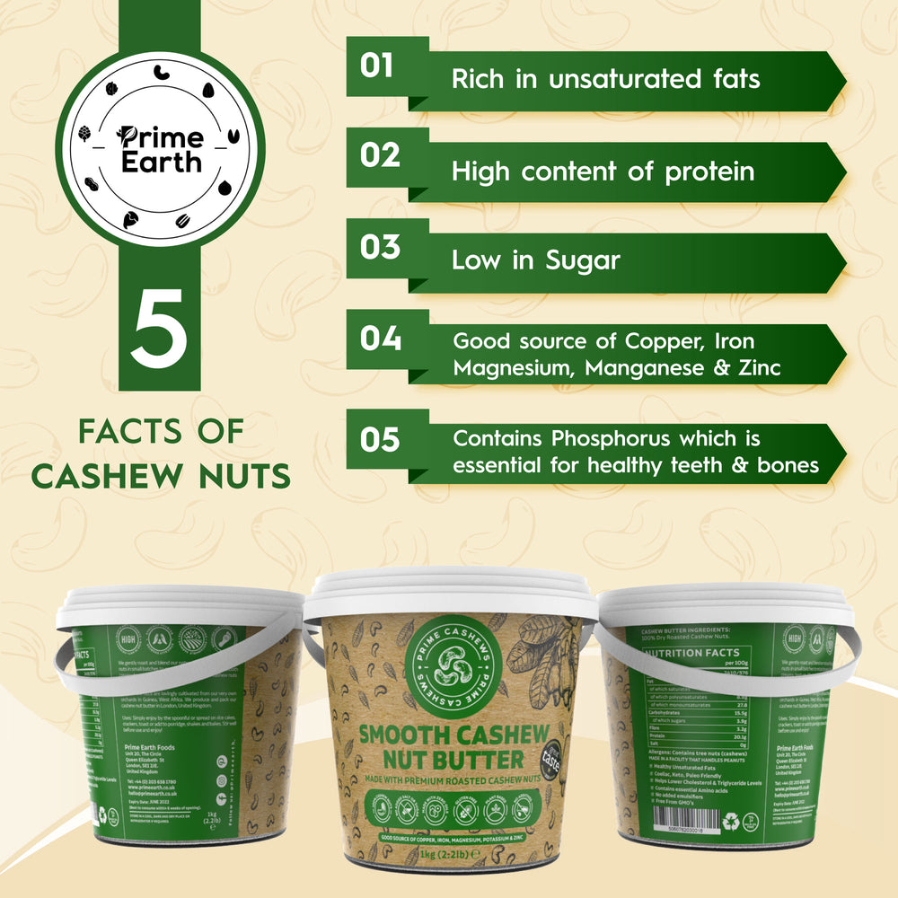 Smooth Cashew Nut Butter 1kg - Prime Earth Foods 