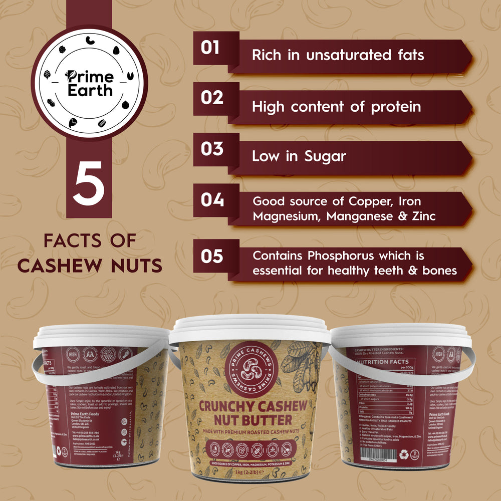 Crunchy Cashew Nut Butter 1kg - Prime Earth Foods 