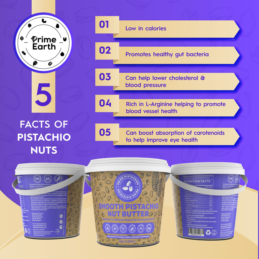 Smooth Pistachio Nut Butter 1kg Tub - Prime Earth Foods 